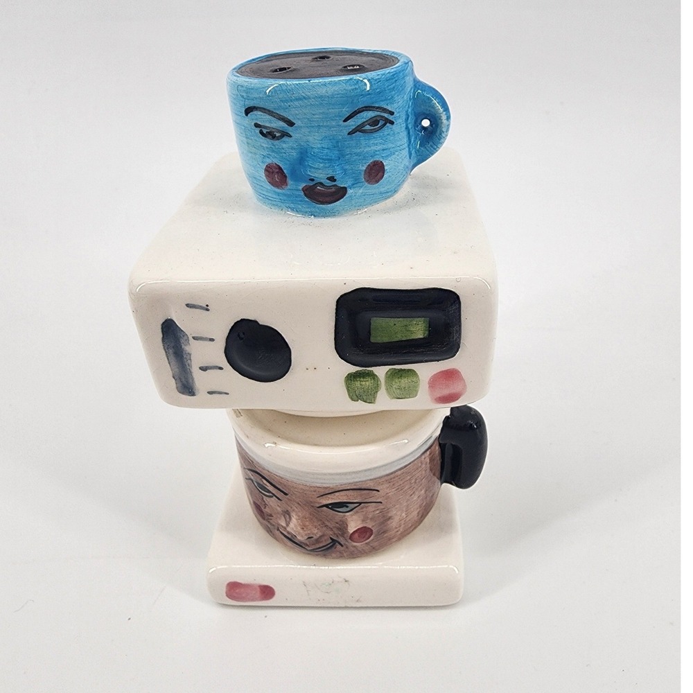 Vintage Anthropomorphic Coffee Maker Salt and Pepper Shaker Set Ceramic Kitsch
